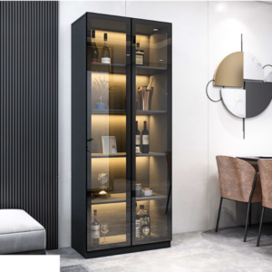 Tủ rượu gỗ công nghiệp MDF cánh kính TR28 trang trí phòng khách sang trọng có đèn LED, 5 khoang